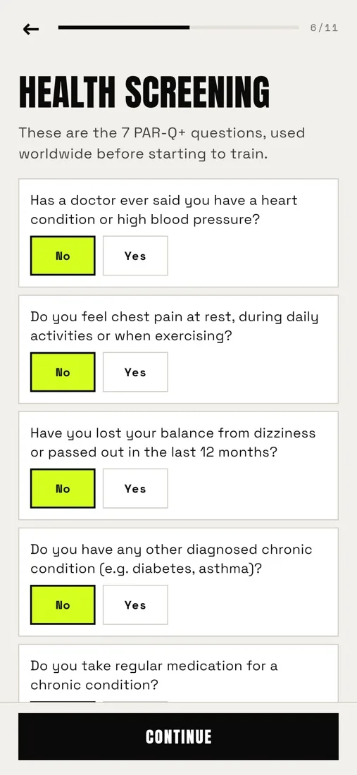 PAR-Q+ health screening